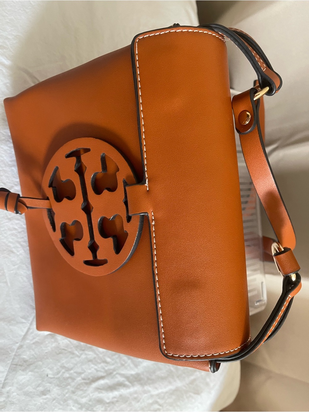 Tory Burch Miller Cognac/Maple Smooth Leather Logo Flap Crossbody NWOT. RARE. - Picture 8 of 11